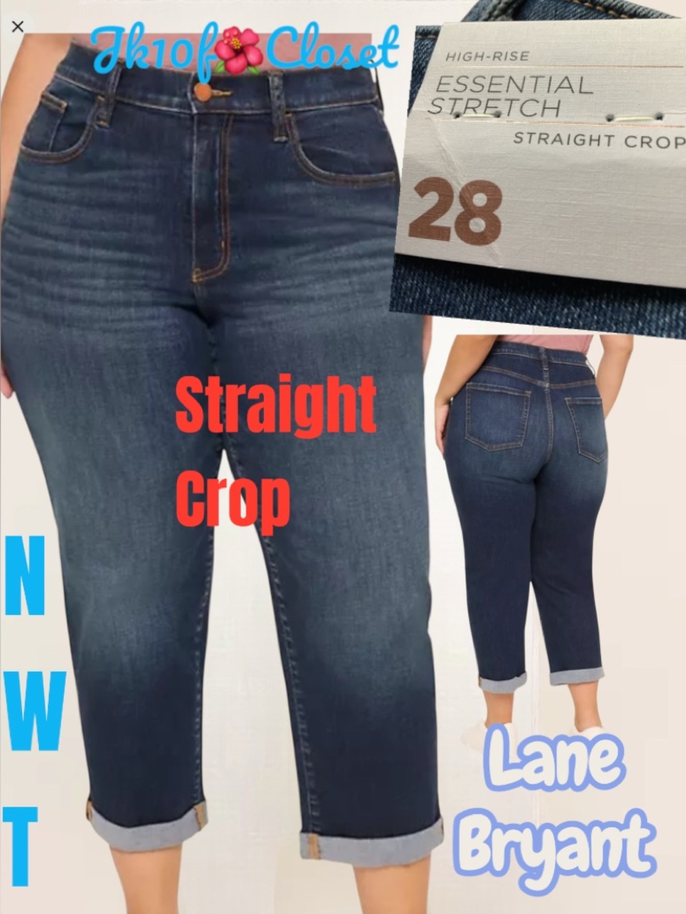 LOWEST🌺NWT Lane Bryant Sz 28  STRETCH High-Rise Straight Crop Jeans